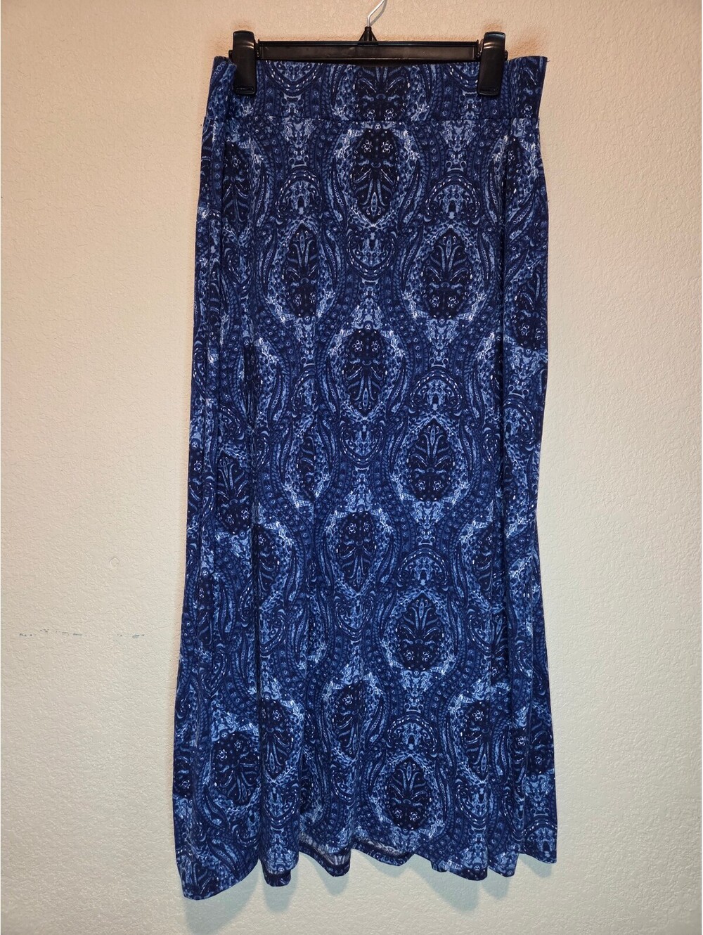 Faded Glory 1X Blue Combo Maxi Skirt with Paisley Pattern
